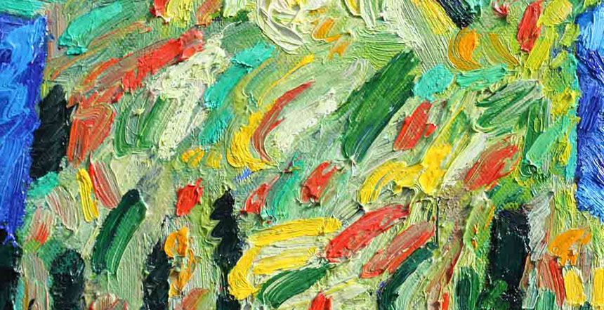 Detail ufrom the oil paint Le printemps et la joie de peindre (150x150 cm).