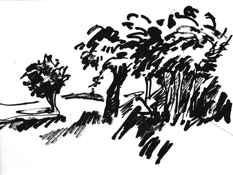 Image of a Chinese ink drawn landscape, title: Landscape - 12