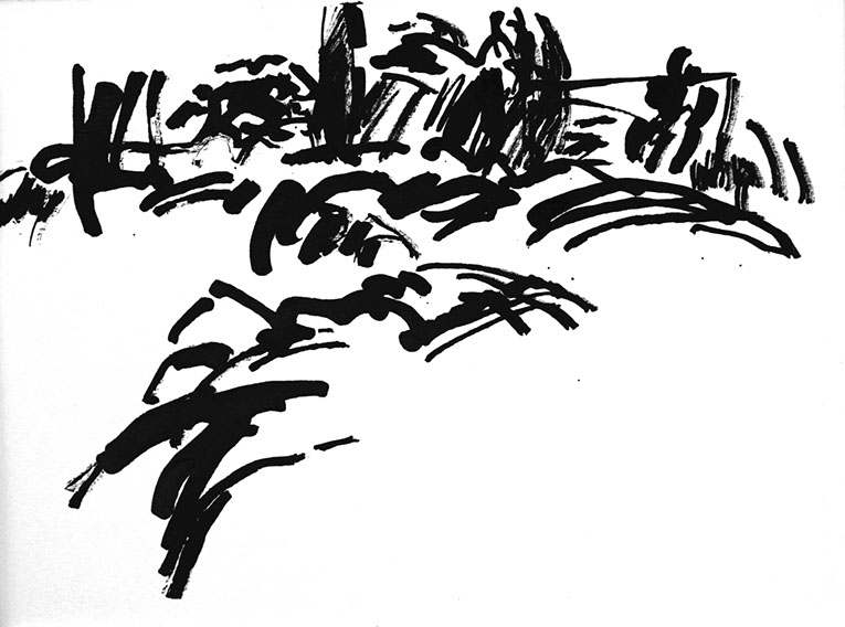Image of a Chinese ink drawn landscape, title: Landscape - 14