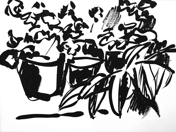 image of a scene in the garden, Chinese ink drawing, title: In the garden - 6