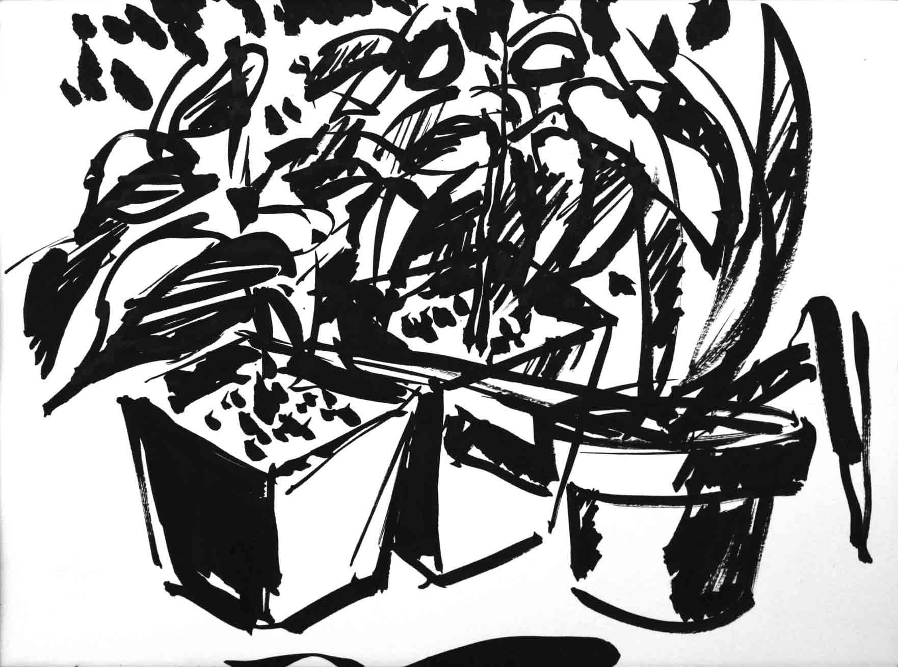 image of a scene in the garden, Chinese ink drawing, title: In the garden - 9
