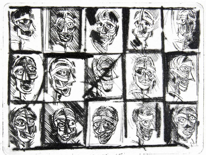 image of a treated etching, title: Heads