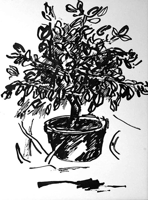 Image of an in Chinese ink drawn lemon tree, title: The Lemon Tree - 2