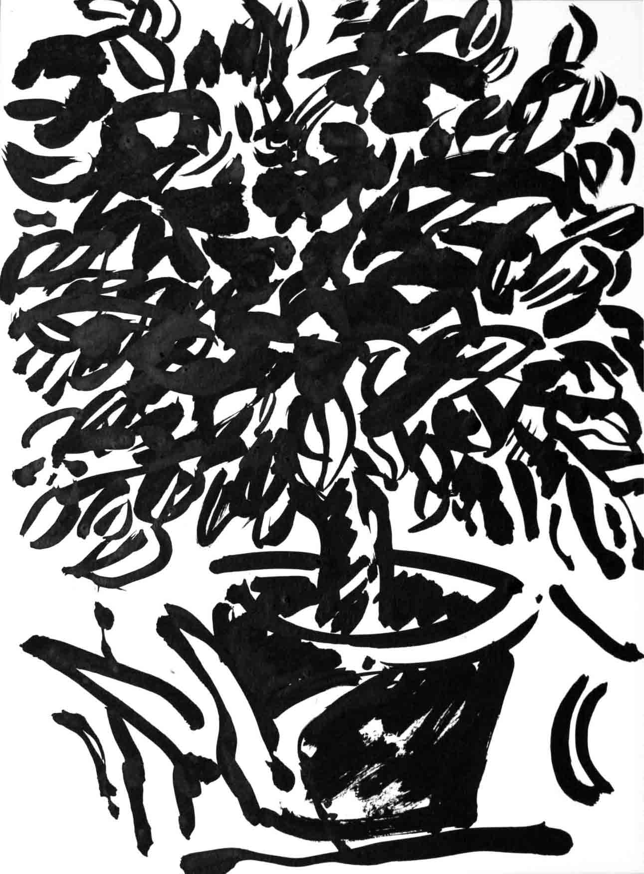 Image of an in Chinese ink drawn lemon tree, title: The Lemon Tree - 13