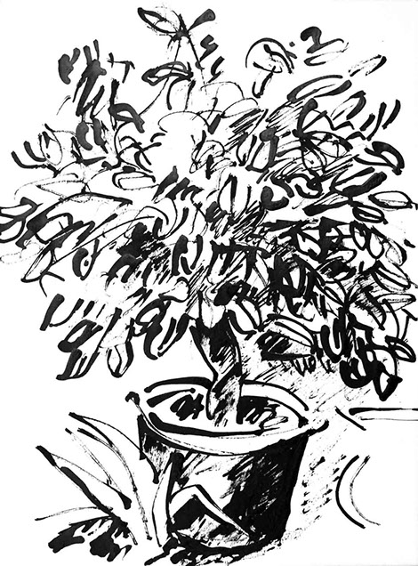 Image of an in Chinese ink drawn lemon tree, title: The Lemon Tree - 18