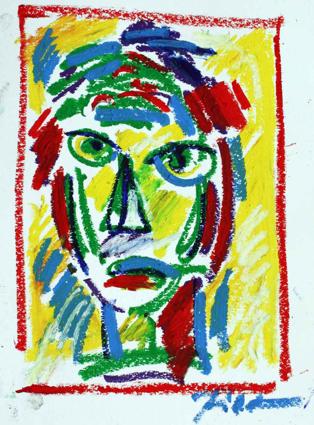 image of a oil pastel drawing, title Mask.