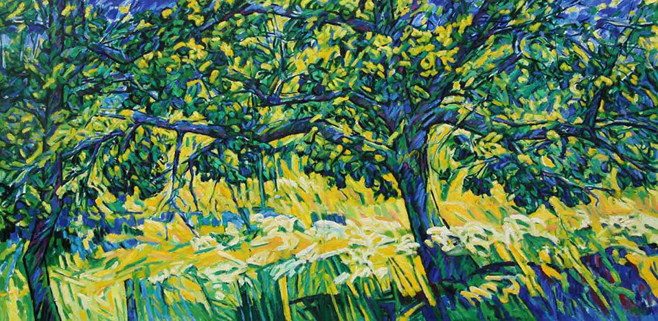 image, oil painting The tree of the morning walk, 300 x 150 cm