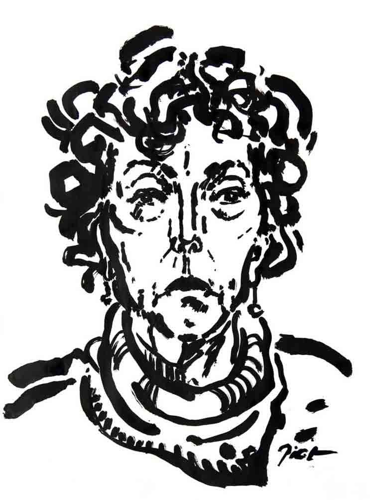 Portrait in Chinese ink on paper, titled Martha: written portrait.