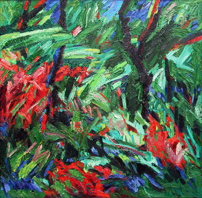 image, oil on canvas, Chaotic garden, Piet Snoeren, Dutch artist