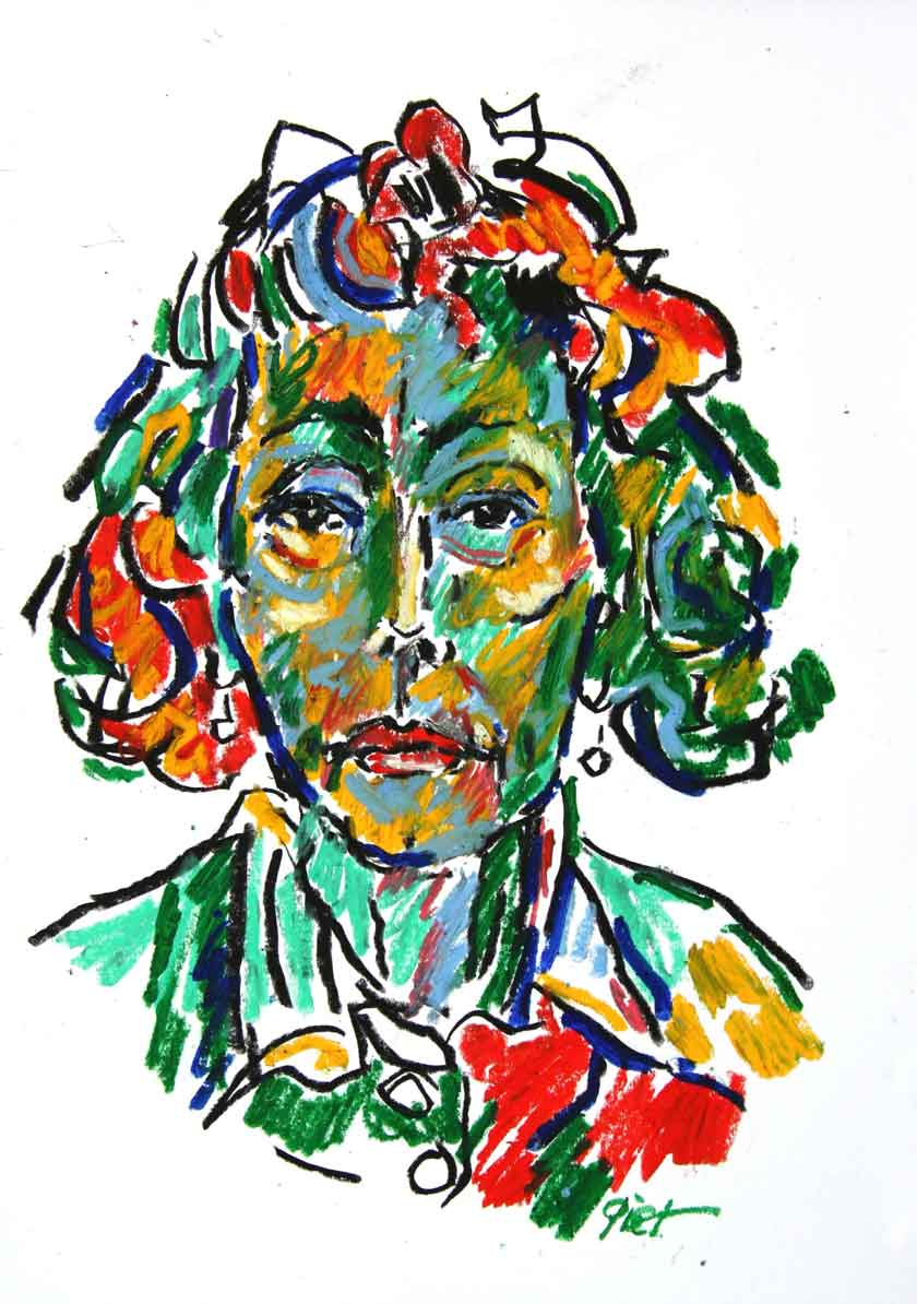 Portrait in oil pastel, title Martha