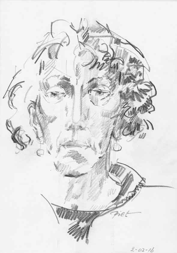 Portrait study in pencil, title Martha