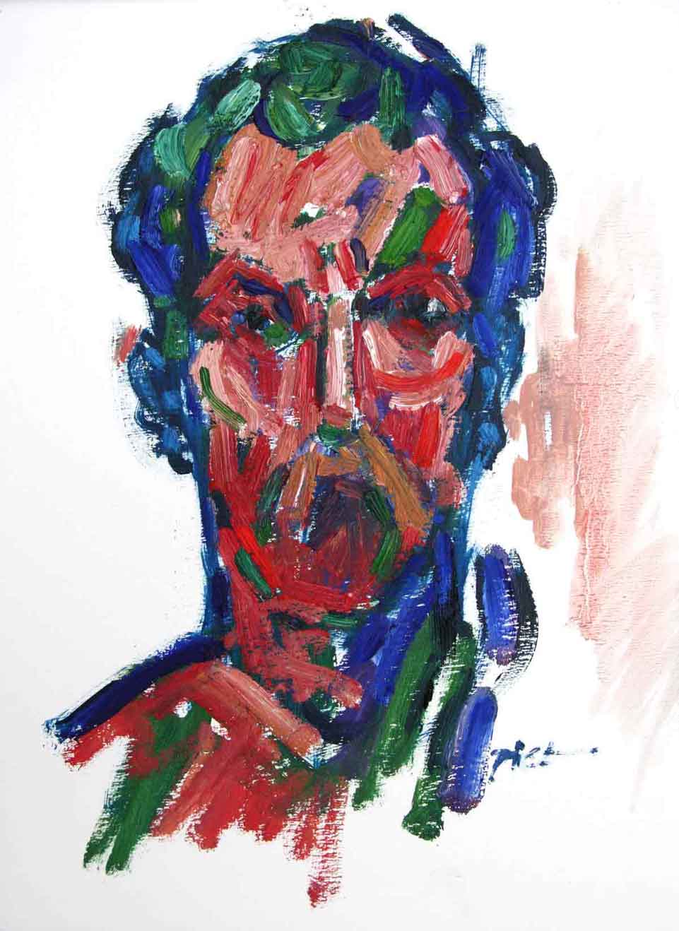image of a self-portrait, oil on paper, title Self-portrait