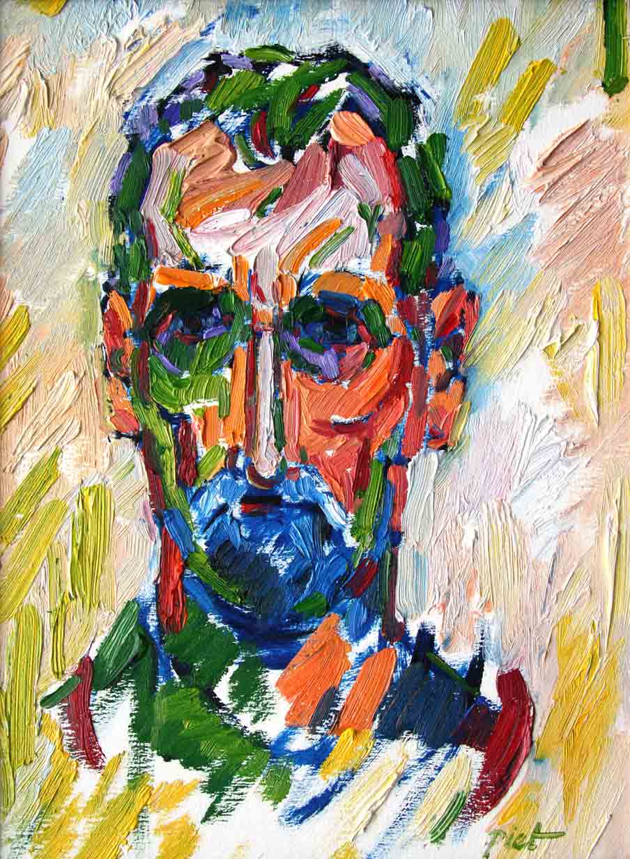 image of a self-portrait, oil on paper, title Self-portrait