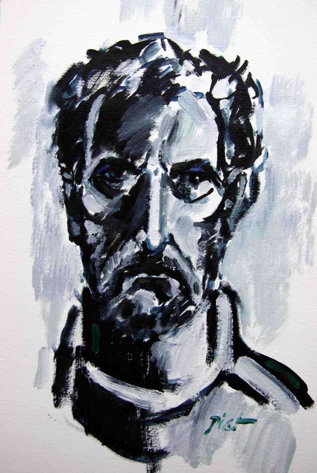 image of a self-portrait, oil on paper, title Self-portrait