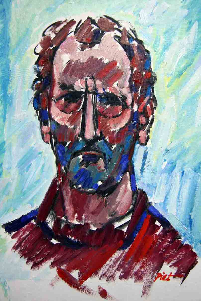 image of a self-portrait, oil on paper, title Self-portrait