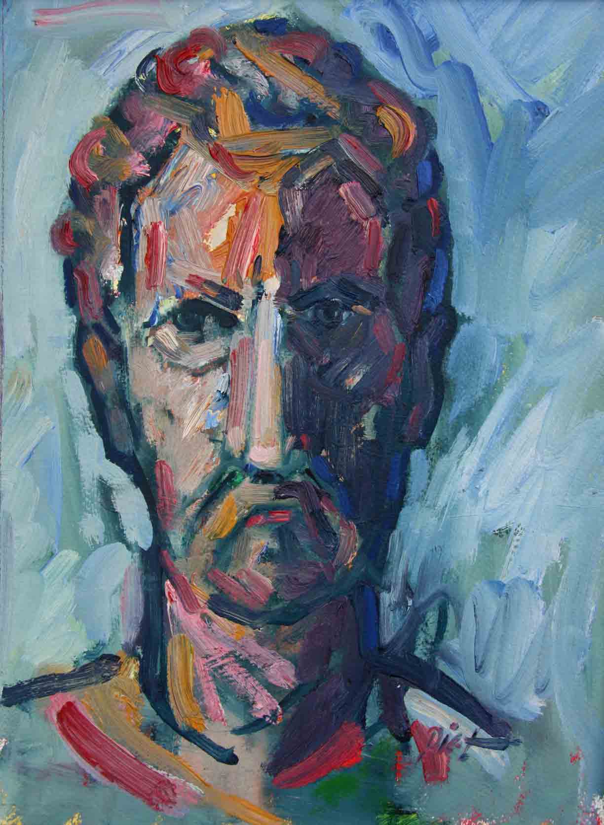 image of a self-portrait, oil on paper, title Self-portrait