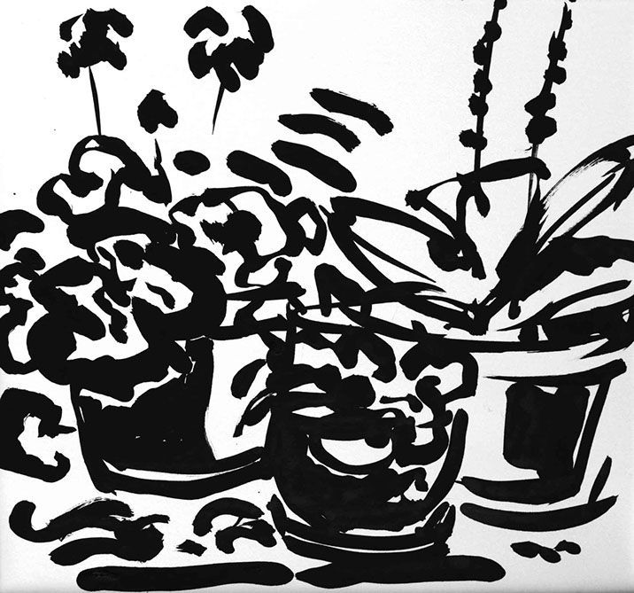 Représentation d'un (détail d'un) jardin en encre de Chine, titre Dans le jardin - 4