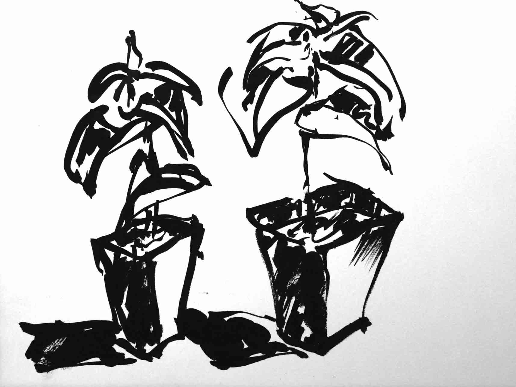 Représentation d'un (détail d'un) jardin en encre de Chine, titre Dans le jardin - 7