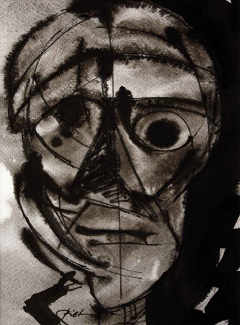 Représentation d'un dessin à l'encre de Chine, titre: Masque