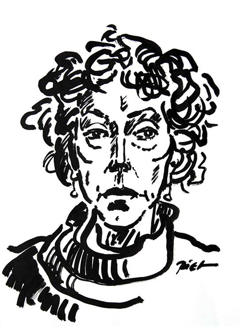 Représentation d'un portrait en encre de Chine; titre Martha: portrait écrit