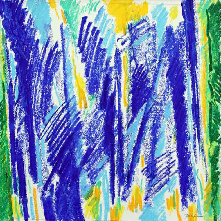 Représentation d'un dessin en pastel à l'huile; thème: Structures de Chaos; titre&nbsp; Structures de Chaos no. 1.