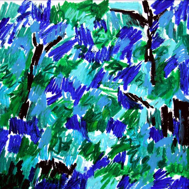 Représentation d'un dessin en pastel à l'huile; thème: Structures de Chaos; titre&nbsp; Structures de Chaos no. 28.