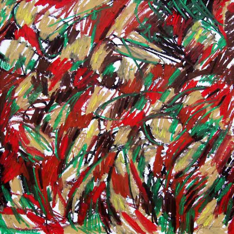 Représentation d'un dessin en pastel à l'huile; thème: Structures de Chaos; titre&nbsp; Structures de Chaos no. 39.