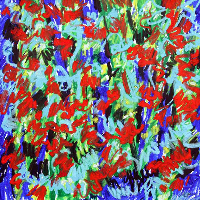 Représentation d'un dessin en pastel à l'huile; thème: Structures de Chaos; titre&nbsp; Structures de Chaos no. 53.