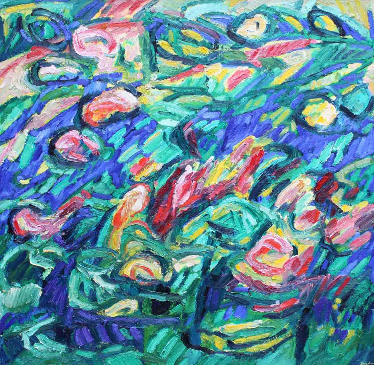 Représentation d'un huile sur toile; thème: La faculté de croître, titre Symphonie de couleurs.