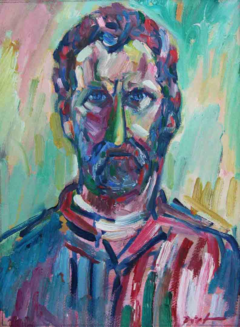 Représentation d'un huile sur papier; titre Autoportrait