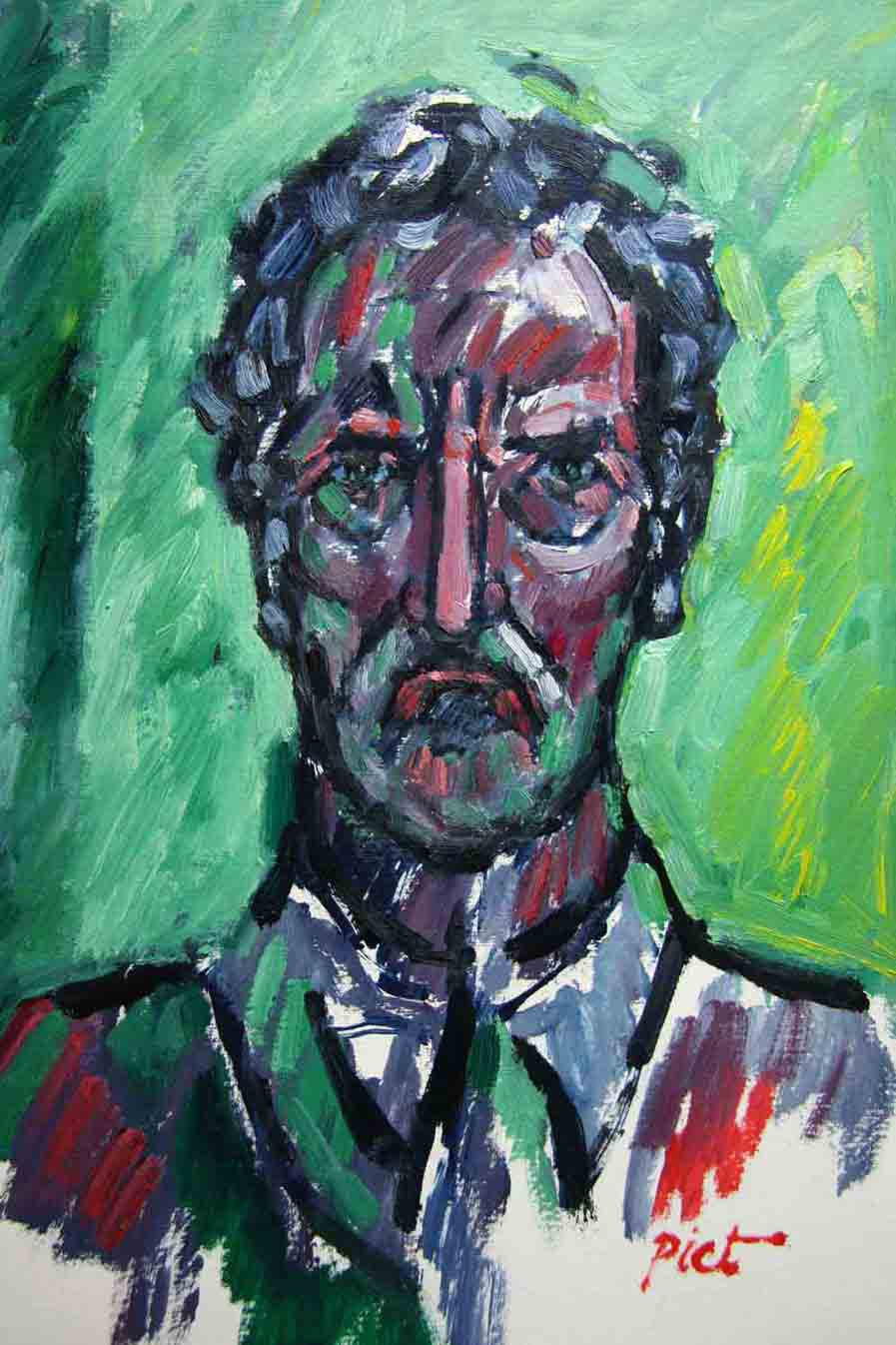 Représentation d'un huile sur papier; titre Autoportrait