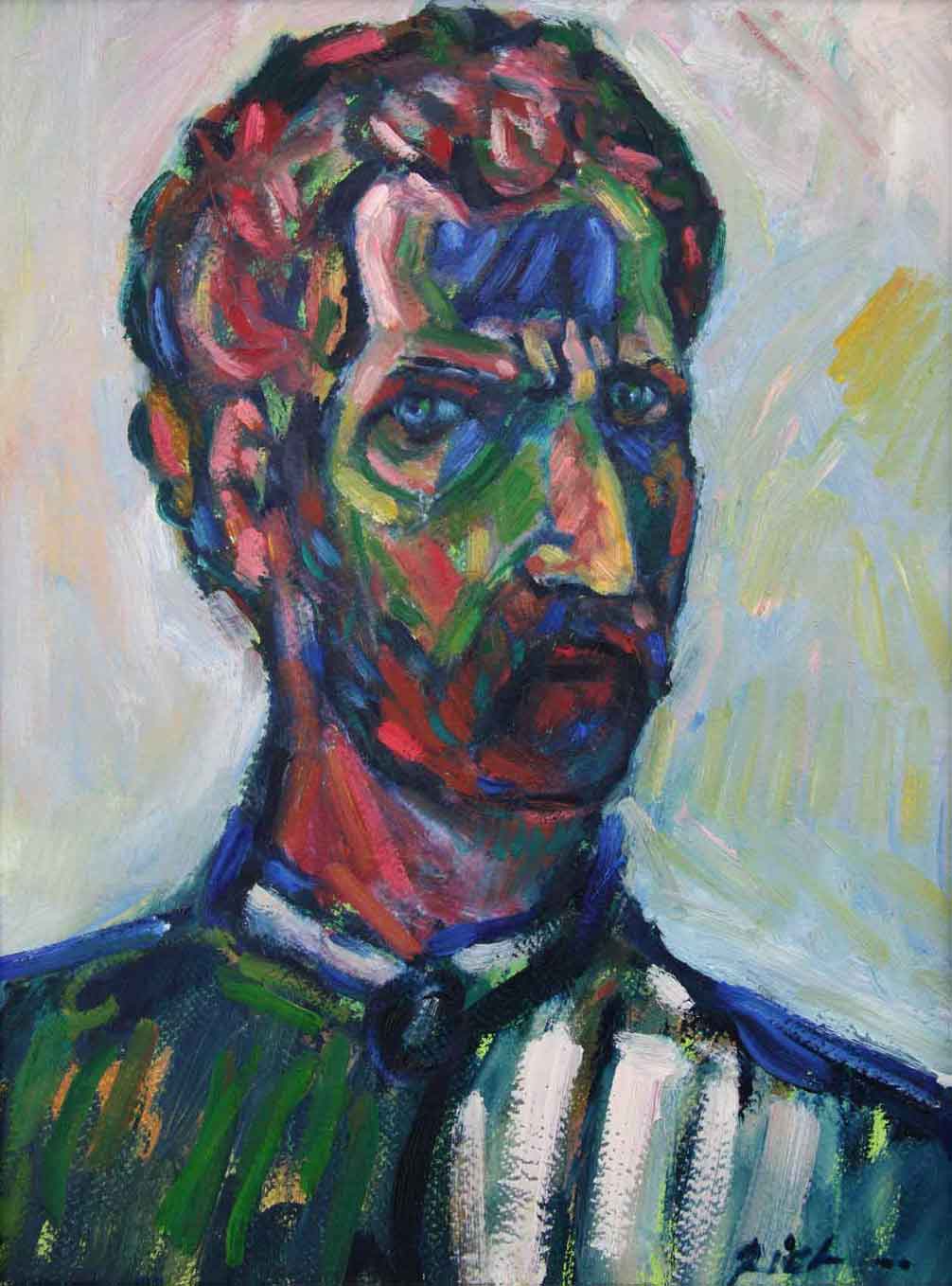 Représentation d'un huile sur papier; titre Autoportrait