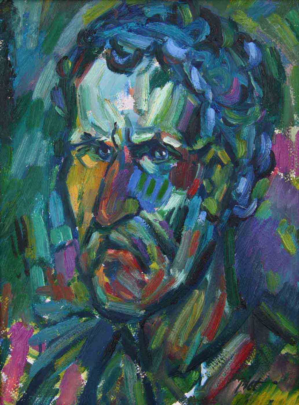 Représentation d'un huile sur papier; titre Autoportrait