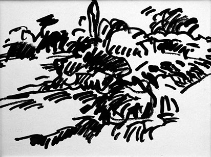 Afbeelding van een landschap met Chinese inkt getekend, Landschap - 1