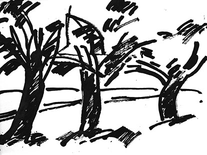 Afbeelding van een landschap met Chinese inkt getekend, Landschap - 9