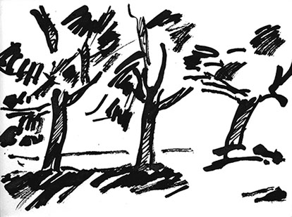 Afbeelding van een landschap met Chinese inkt getekend, Landschap - 11