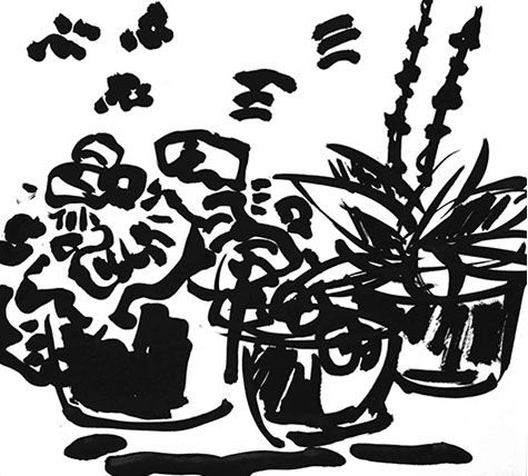 Afbeelding van tafereel in de tuin, met Chinese inkt getekend, In de tuin - 2