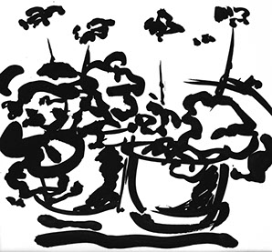 Afbeelding van tafereel in de tuin, met Chinese inkt getekend, In de tuin - 3