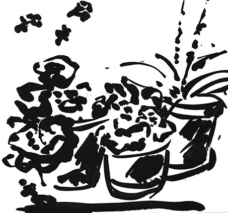 Afbeelding van tafereel in de tuin, met Chinese inkt getekend, In de tuin - 5