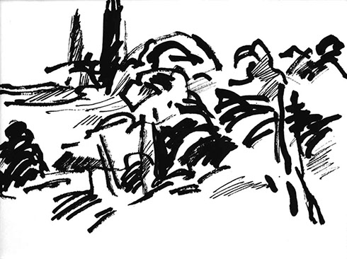 Afbeelding van een landschap met Chinese inkt getekend, Landschap - 2