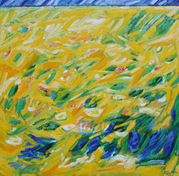 afbeelding van olieverf op linnen, Paardenbloemen