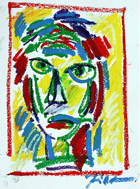 tekening in oliepastelkrijt, Masker