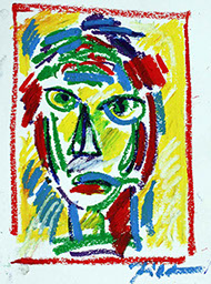 tekening in oliepastelkrijt, Masker