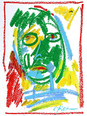 tekening in oliepastelkrijt, Masker