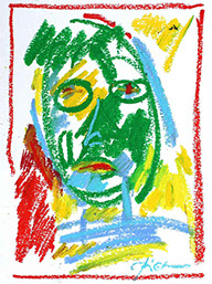 tekening in oliepastelkrijt, Masker