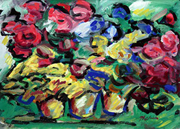 afbeelding van gouache, Potten met bloemen