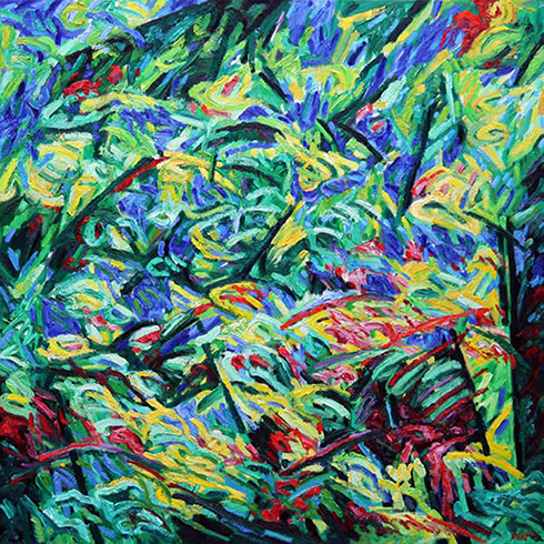 Afbeelding van een schilderij, thema: levensdrift, titel Dronken van de Lente I