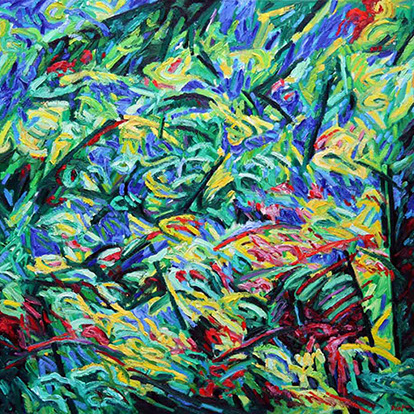 Afbeelding van een schilderij, thema: levensdrift, titel Dronken van de Lente I