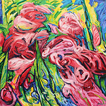 Afbeelding van een schilderij, thema: levensdrift, titel Scharlaken luister 1