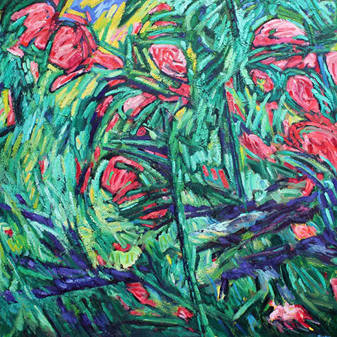 Afbeelding van een schilderij, thema: levensdrift, titel Scharlaken luister 2